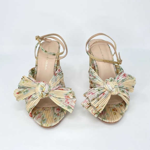 Loeffler Randall Camellia Pleated Bow Heels Ankle Strap Cream Floral 5.5 - Picture 11 of 13